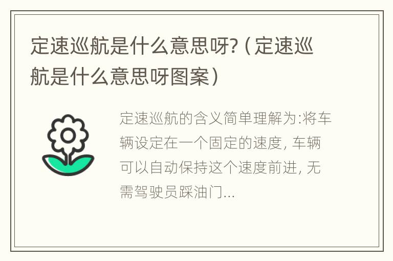 定速巡航是什么意思呀?（定速巡航是什么意思呀图案）