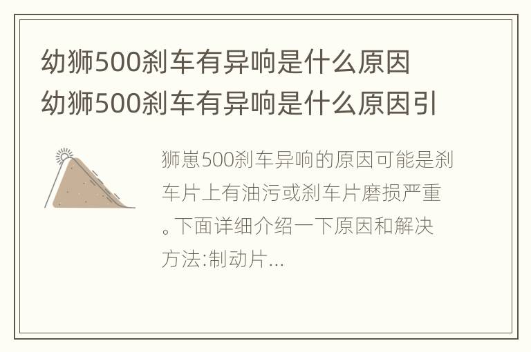 幼狮500刹车有异响是什么原因 幼狮500刹车有异响是什么原因引起的