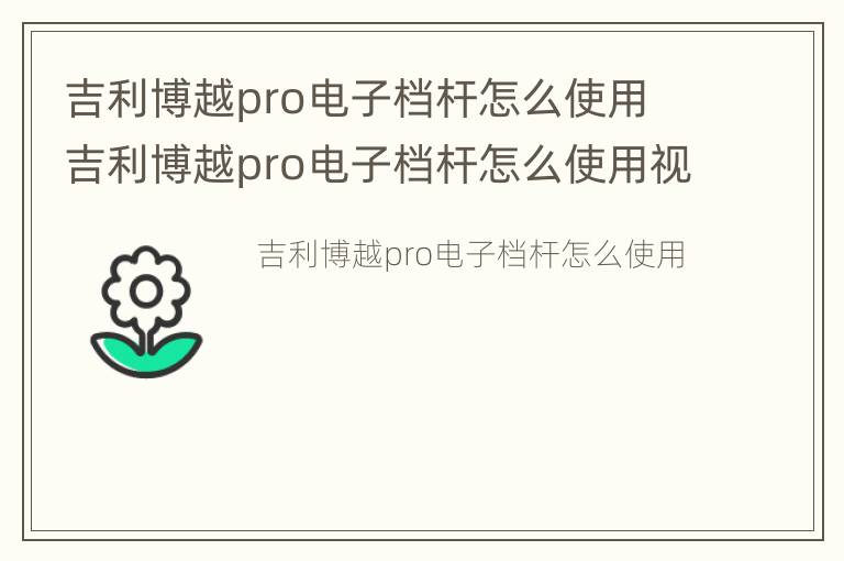 吉利博越pro电子档杆怎么使用 吉利博越pro电子档杆怎么使用视频