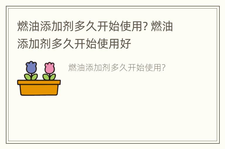 燃油添加剂多久开始使用? 燃油添加剂多久开始使用好