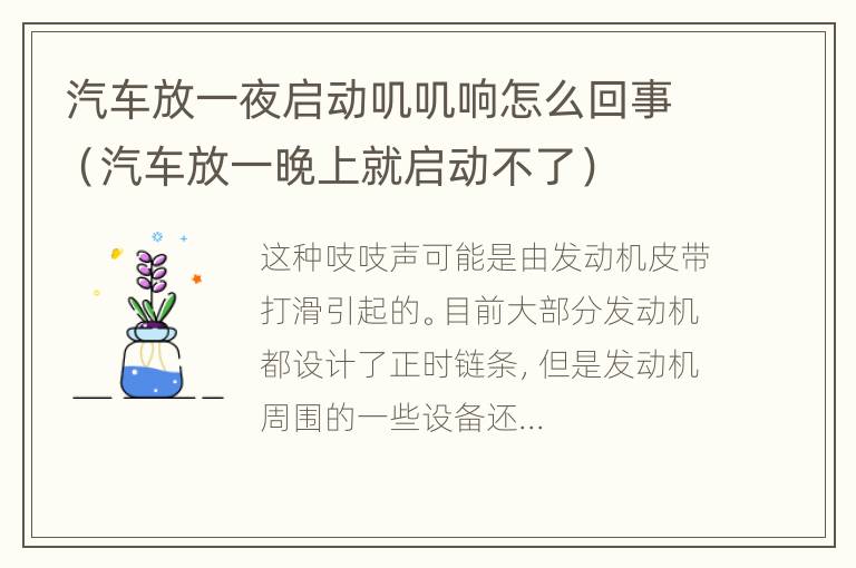 汽车放一夜启动叽叽响怎么回事（汽车放一晚上就启动不了）