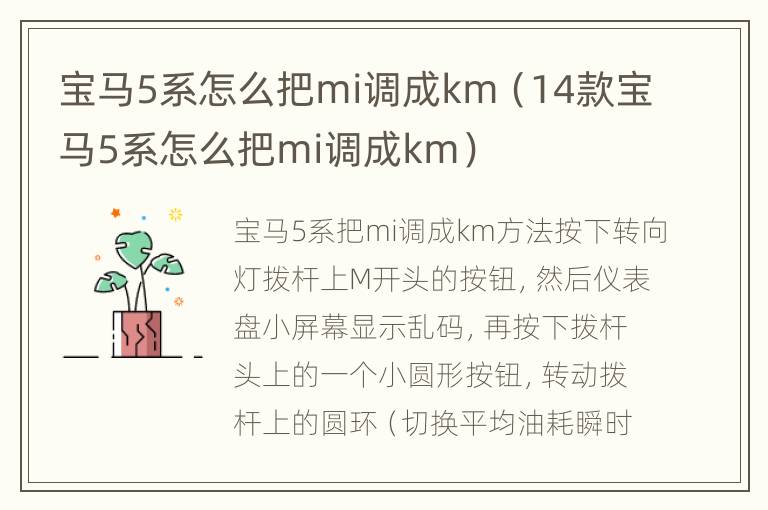 宝马5系怎么把mi调成km（14款宝马5系怎么把mi调成km）