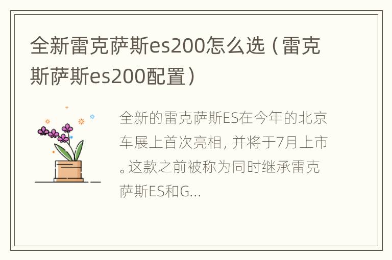 全新雷克萨斯es200怎么选（雷克斯萨斯es200配置）