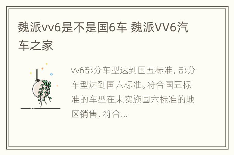 魏派vv6是不是国6车 魏派VV6汽车之家