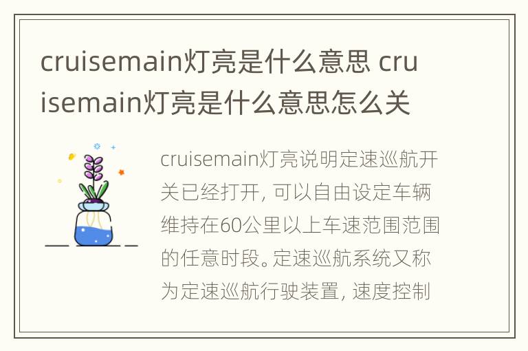 cruisemain灯亮是什么意思 cruisemain灯亮是什么意思怎么关