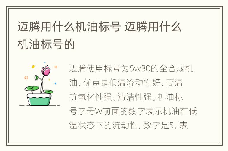 迈腾用什么机油标号 迈腾用什么机油标号的