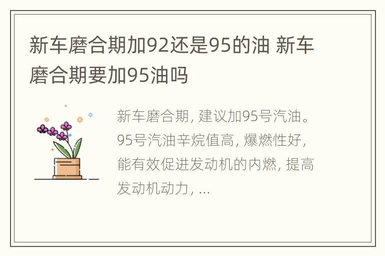 新车磨合期加92还是95的油 新车磨合期要加95油吗