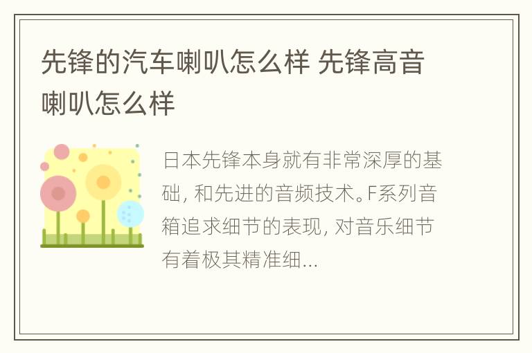 先锋的汽车喇叭怎么样 先锋高音喇叭怎么样