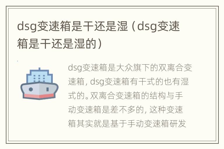 dsg变速箱是干还是湿（dsg变速箱是干还是湿的）