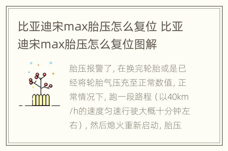 比亚迪宋max胎压怎么复位 比亚迪宋max胎压怎么复位图解