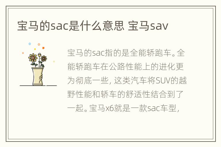 宝马的sac是什么意思 宝马sav