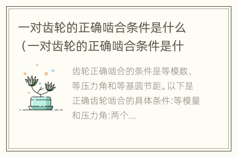 一对齿轮的正确啮合条件是什么（一对齿轮的正确啮合条件是什么意思）