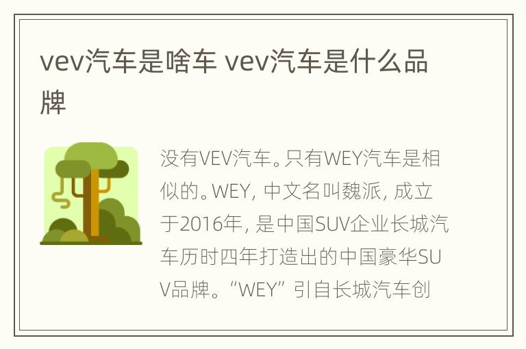 vev汽车是啥车 vev汽车是什么品牌