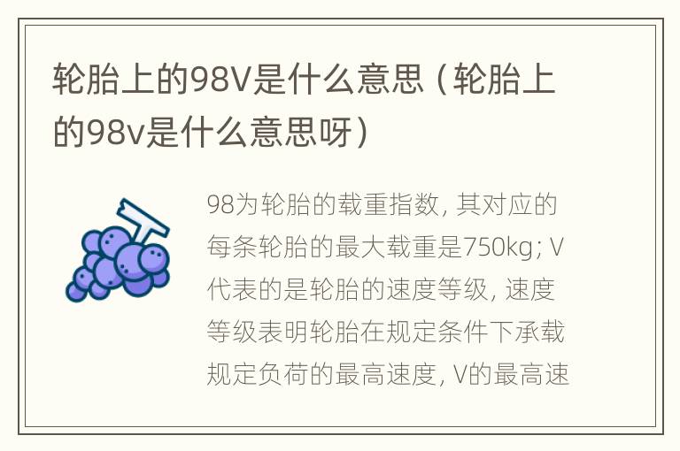 轮胎上的98V是什么意思（轮胎上的98v是什么意思呀）