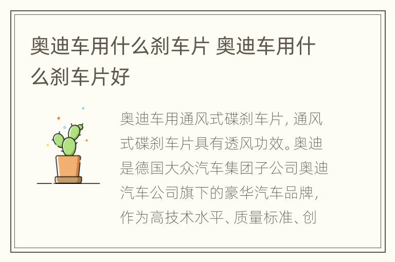 奥迪车用什么刹车片 奥迪车用什么刹车片好