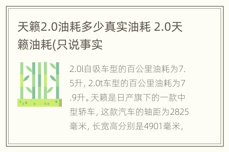 天籁2.0油耗多少真实油耗 2.0天籁油耗(只说事实