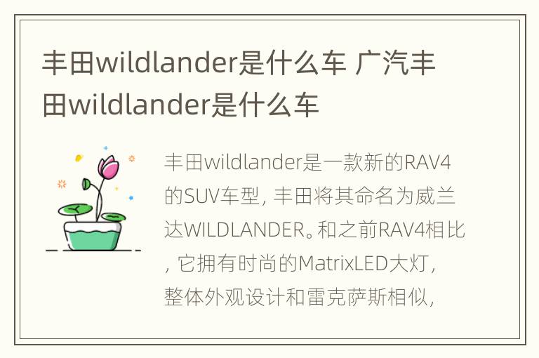 丰田wildlander是什么车 广汽丰田wildlander是什么车