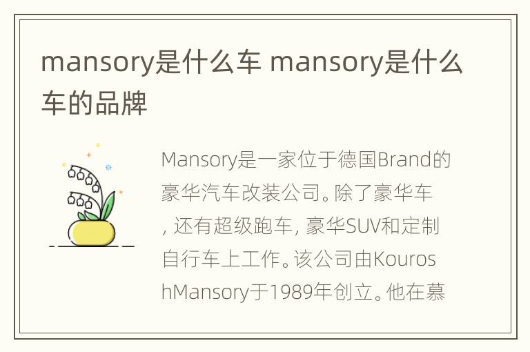 mansory是什么车 mansory是什么车的品牌