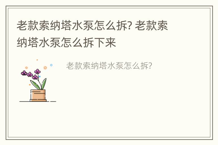 老款索纳塔水泵怎么拆? 老款索纳塔水泵怎么拆下来