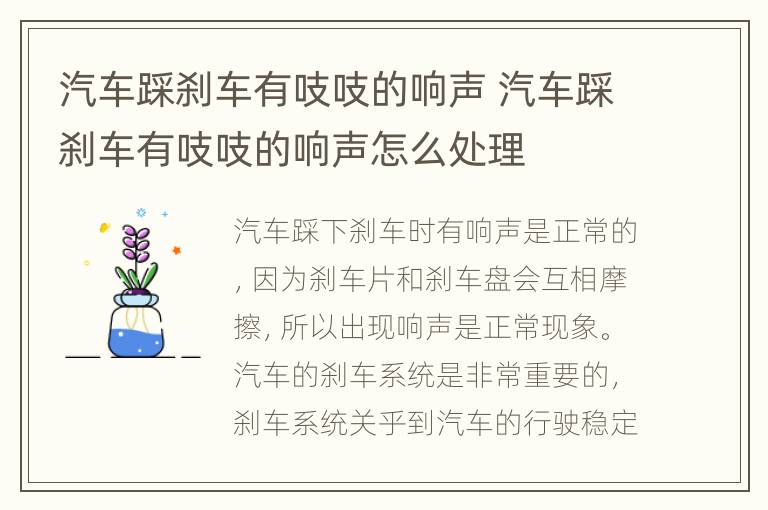 汽车踩刹车有吱吱的响声 汽车踩刹车有吱吱的响声怎么处理