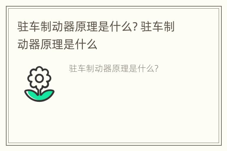 驻车制动器原理是什么? 驻车制动器原理是什么