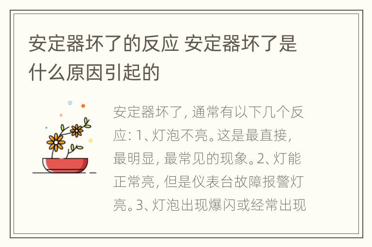 安定器坏了的反应 安定器坏了是什么原因引起的