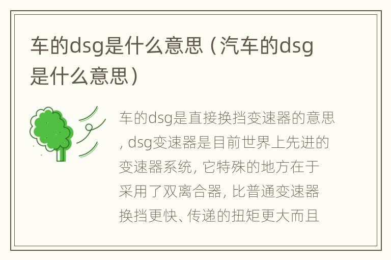 车的dsg是什么意思（汽车的dsg是什么意思）