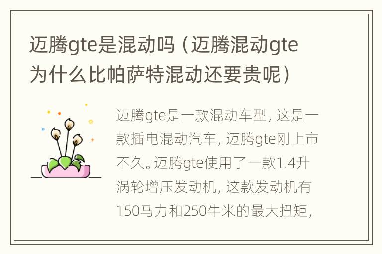 迈腾gte是混动吗（迈腾混动gte为什么比帕萨特混动还要贵呢）