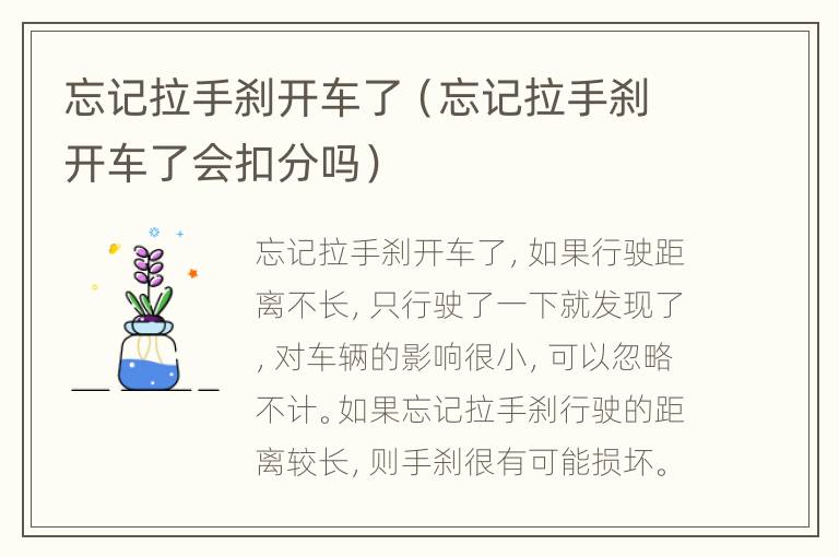 忘记拉手刹开车了（忘记拉手刹开车了会扣分吗）