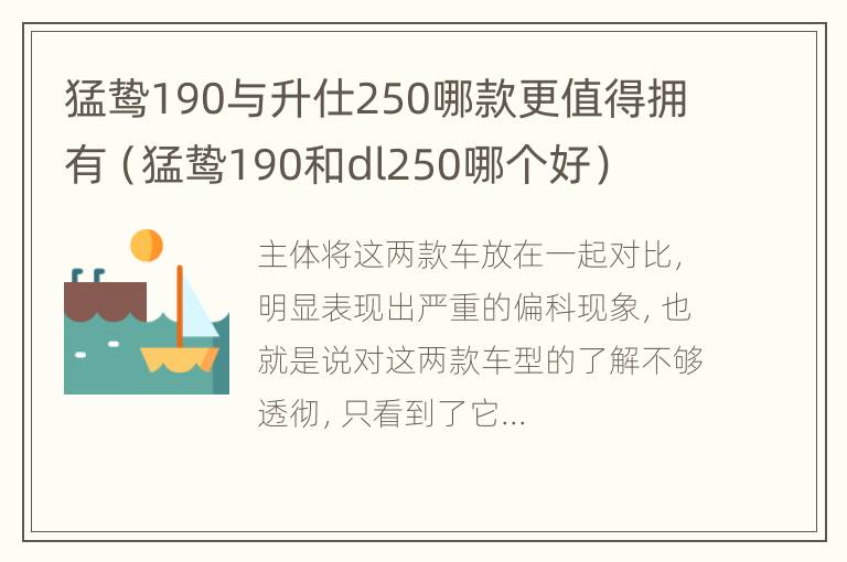 猛鸷190与升仕250哪款更值得拥有（猛鸷190和dl250哪个好）