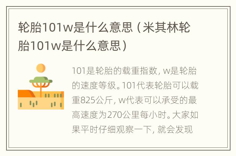 轮胎101w是什么意思（米其林轮胎101w是什么意思）