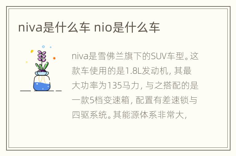 niva是什么车 nio是什么车