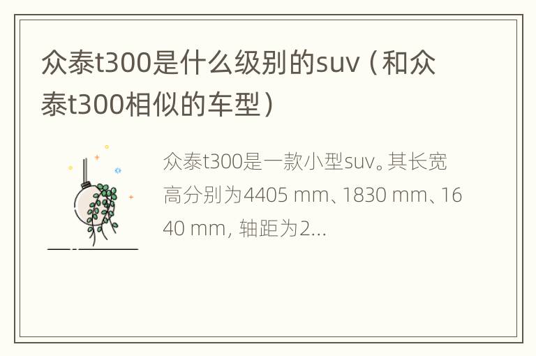 众泰t300是什么级别的suv（和众泰t300相似的车型）