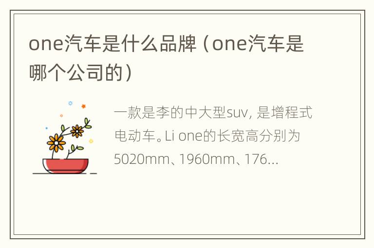 one汽车是什么品牌（one汽车是哪个公司的）