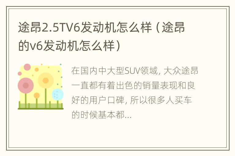 途昂2.5TV6发动机怎么样（途昂的v6发动机怎么样）