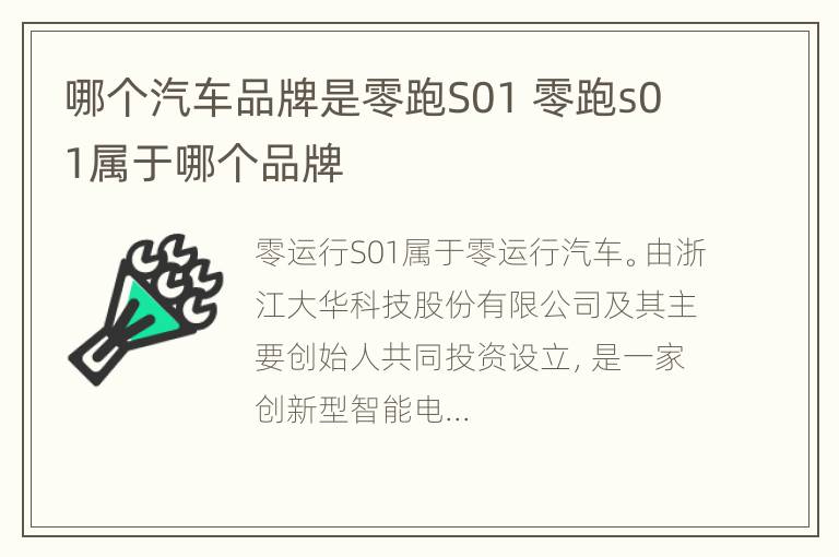 哪个汽车品牌是零跑S01 零跑s01属于哪个品牌