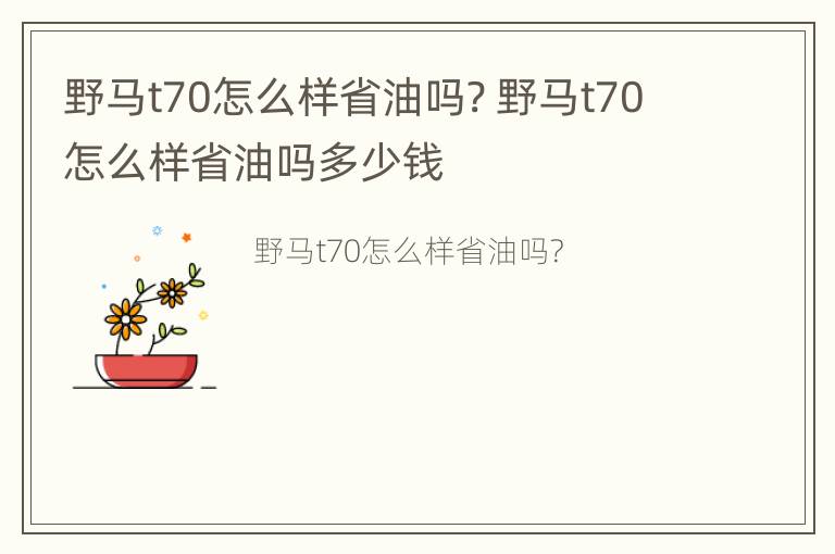 野马t70怎么样省油吗? 野马t70怎么样省油吗多少钱