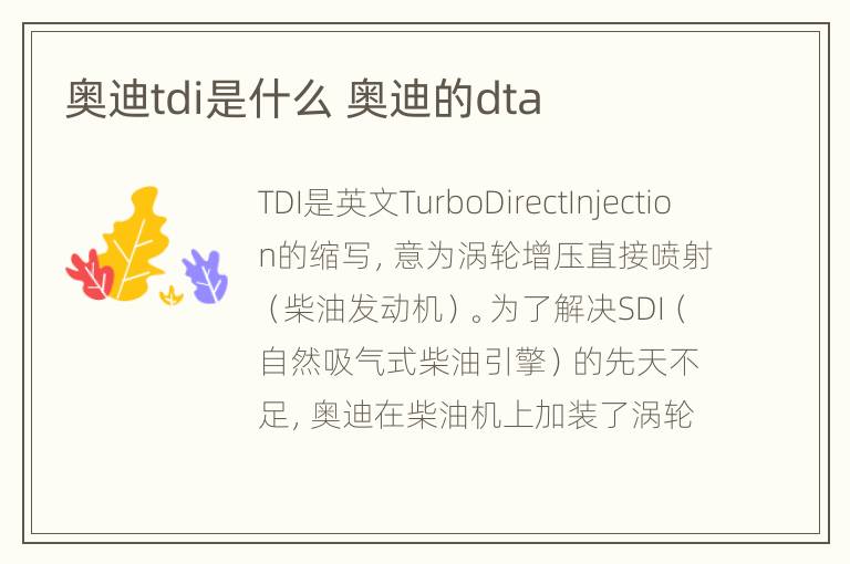 奥迪tdi是什么 奥迪的dta