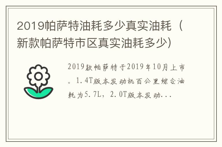 2019帕萨特油耗多少真实油耗（新款帕萨特市区真实油耗多少）