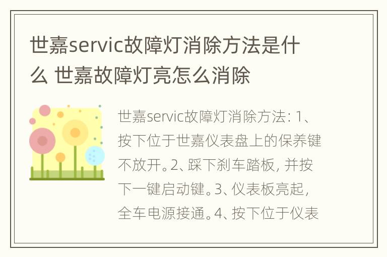 世嘉servic故障灯消除方法是什么 世嘉故障灯亮怎么消除