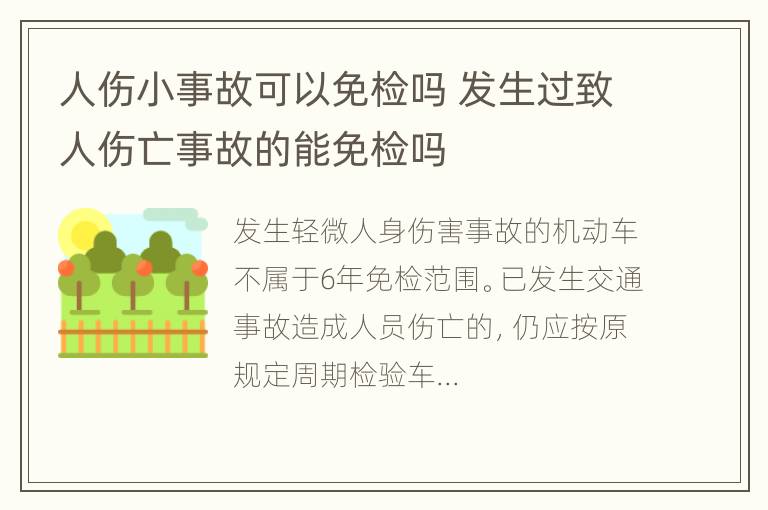 人伤小事故可以免检吗 发生过致人伤亡事故的能免检吗