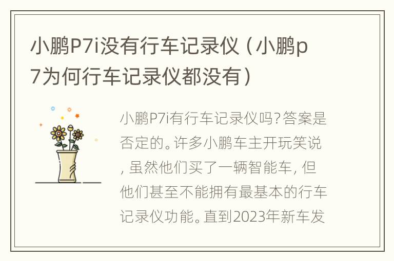 小鹏P7i没有行车记录仪（小鹏p7为何行车记录仪都没有）