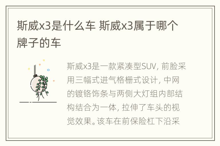 斯威x3是什么车 斯威x3属于哪个牌子的车