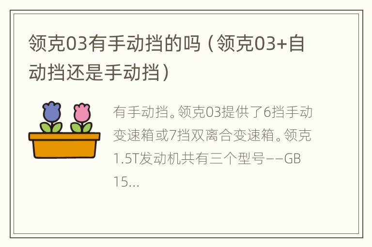 领克03有手动挡的吗（领克03+自动挡还是手动挡）