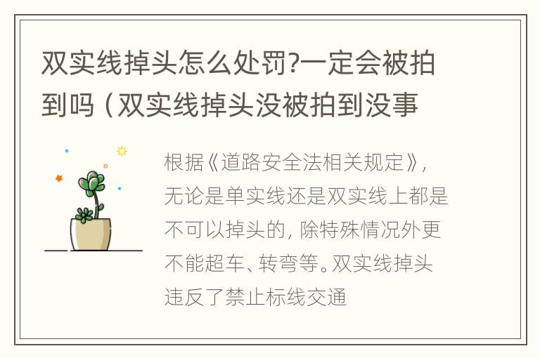 双实线掉头怎么处罚?一定会被拍到吗（双实线掉头没被拍到没事儿吧?）