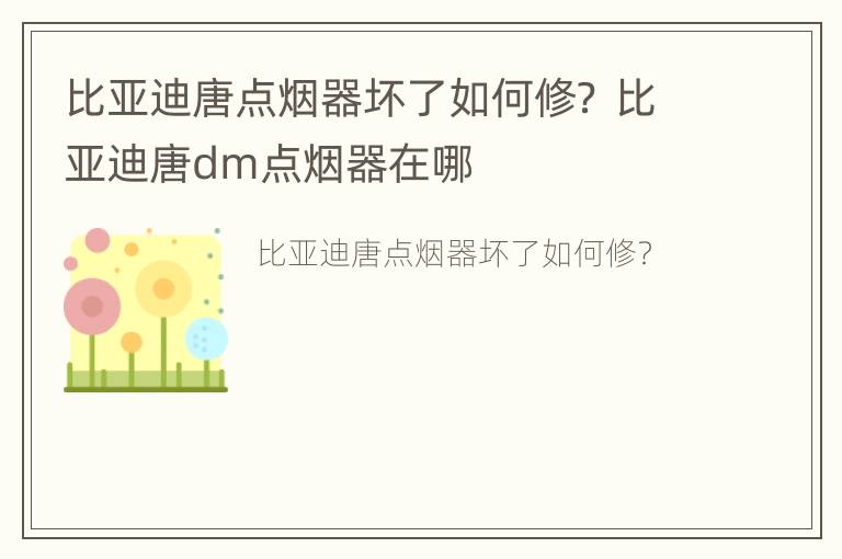 比亚迪唐点烟器坏了如何修？ 比亚迪唐dm点烟器在哪