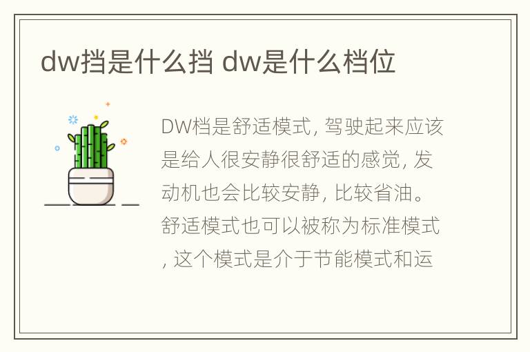 dw挡是什么挡 dw是什么档位