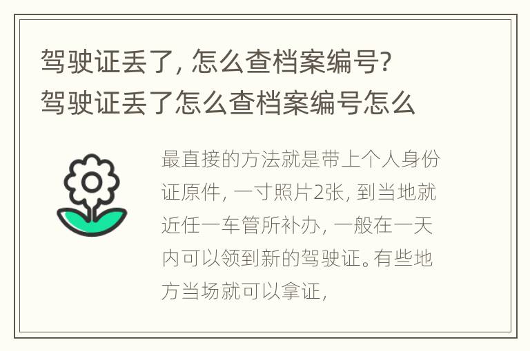 驾驶证丢了，怎么查档案编号? 驾驶证丢了怎么查档案编号怎么查