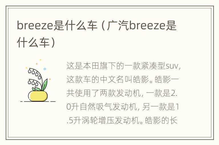 breeze是什么车（广汽breeze是什么车）