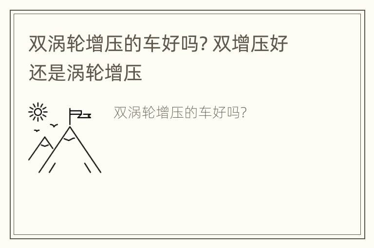 双涡轮增压的车好吗? 双增压好还是涡轮增压